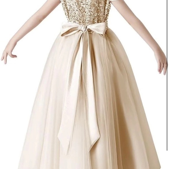 Sparkling Gold and Cream Kids Dress Sz 10 party  wedding event - Picture 10 of 13